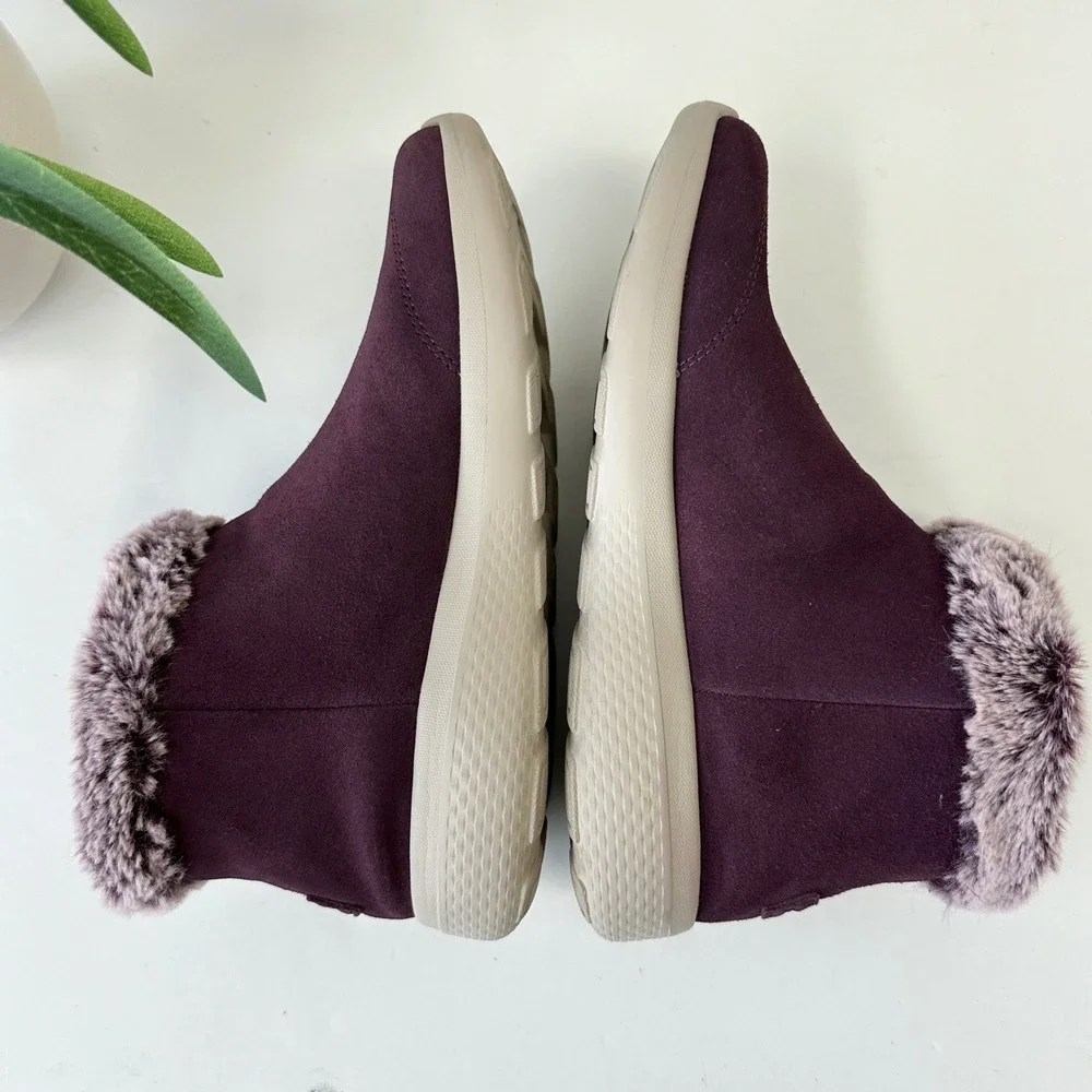 Skechers On The GO City 2 Purple Faux Fur Trim‎ Ankle Boots Women's Size 8.5